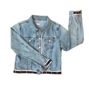 Molly B Jean Jacket Medium Denim Pink Black w/ Martini and Gems